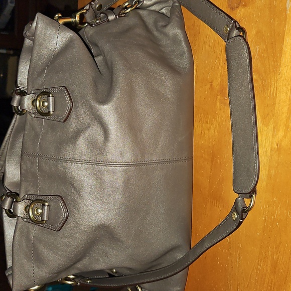 Coach Ashley Metallic Steel Leather Convertible Satchel Carryall Bag - Picture 2 of 12